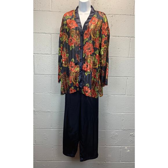 90s Victoria’s Secret Gold Label 2 Piece Pajama Set Satin Pants Floral PaisleyB5 - Picture 4 of 10